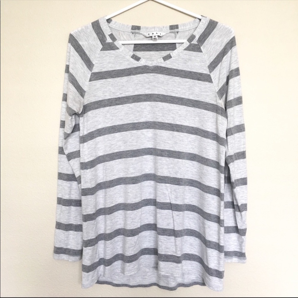CAbi grey striped v neck tech long sleeve top